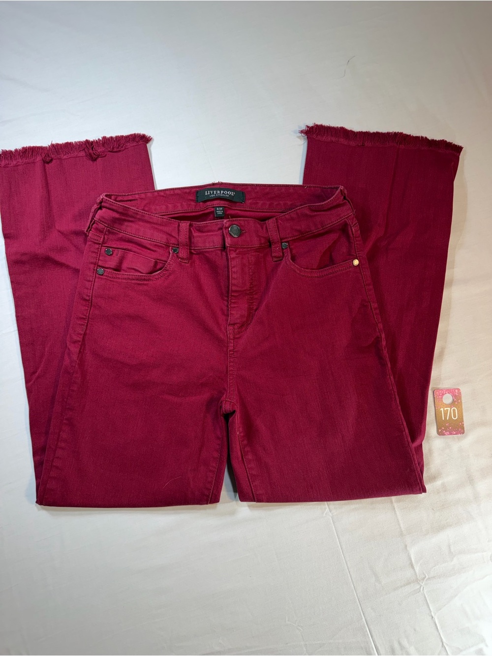 Liverpool Jeans Company Women's Red Velvet Frayed Hem Jeans